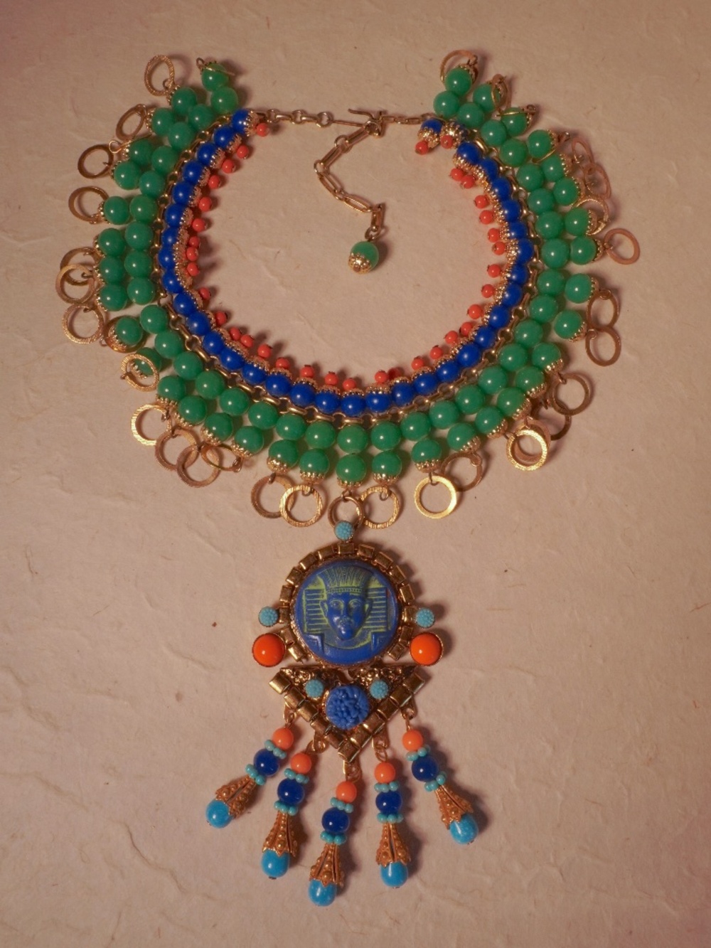 61. Vtg Egyptian Revival Glass Choker & VRBA pendant
